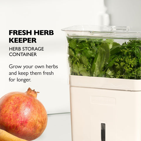 Cole & Mason herb keeper with flip lid and vents preserves aroma and freshness.