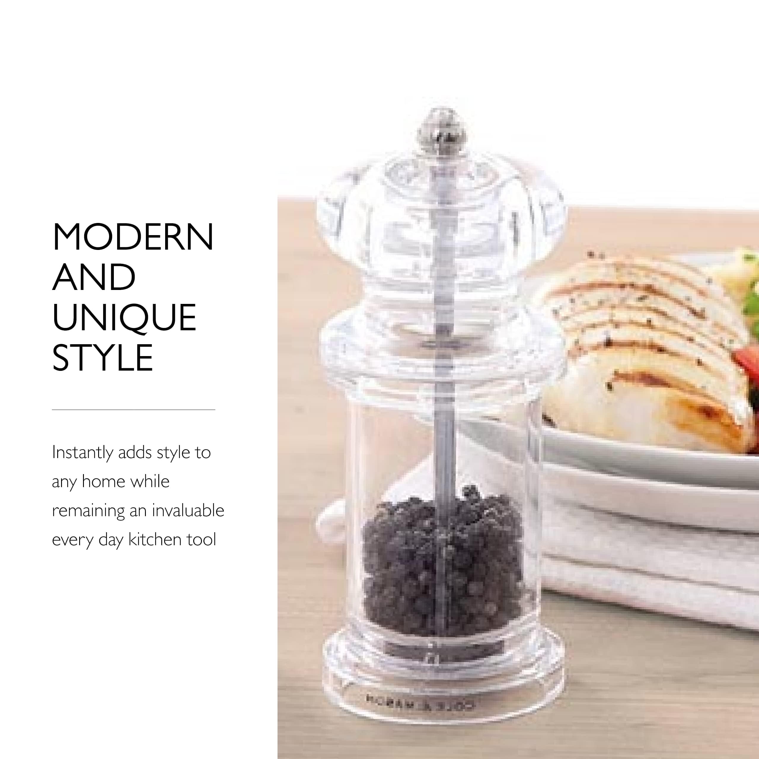 Cole & Mason 505 acrylic body on a kitchen counter adds modern appeal.