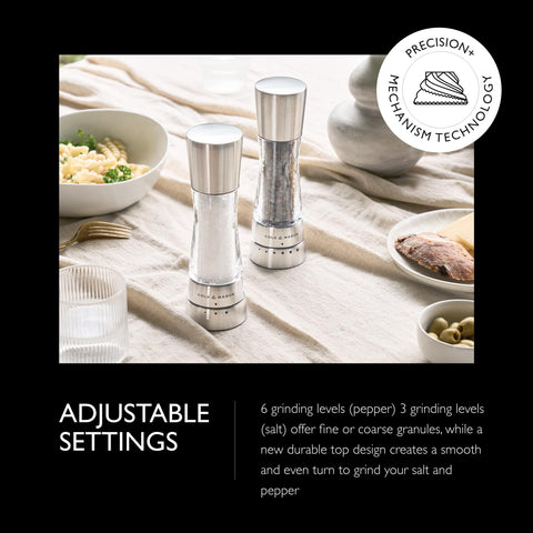 Cole and Mason Derwent clear acrylic mills highlight easy refills and clean design.