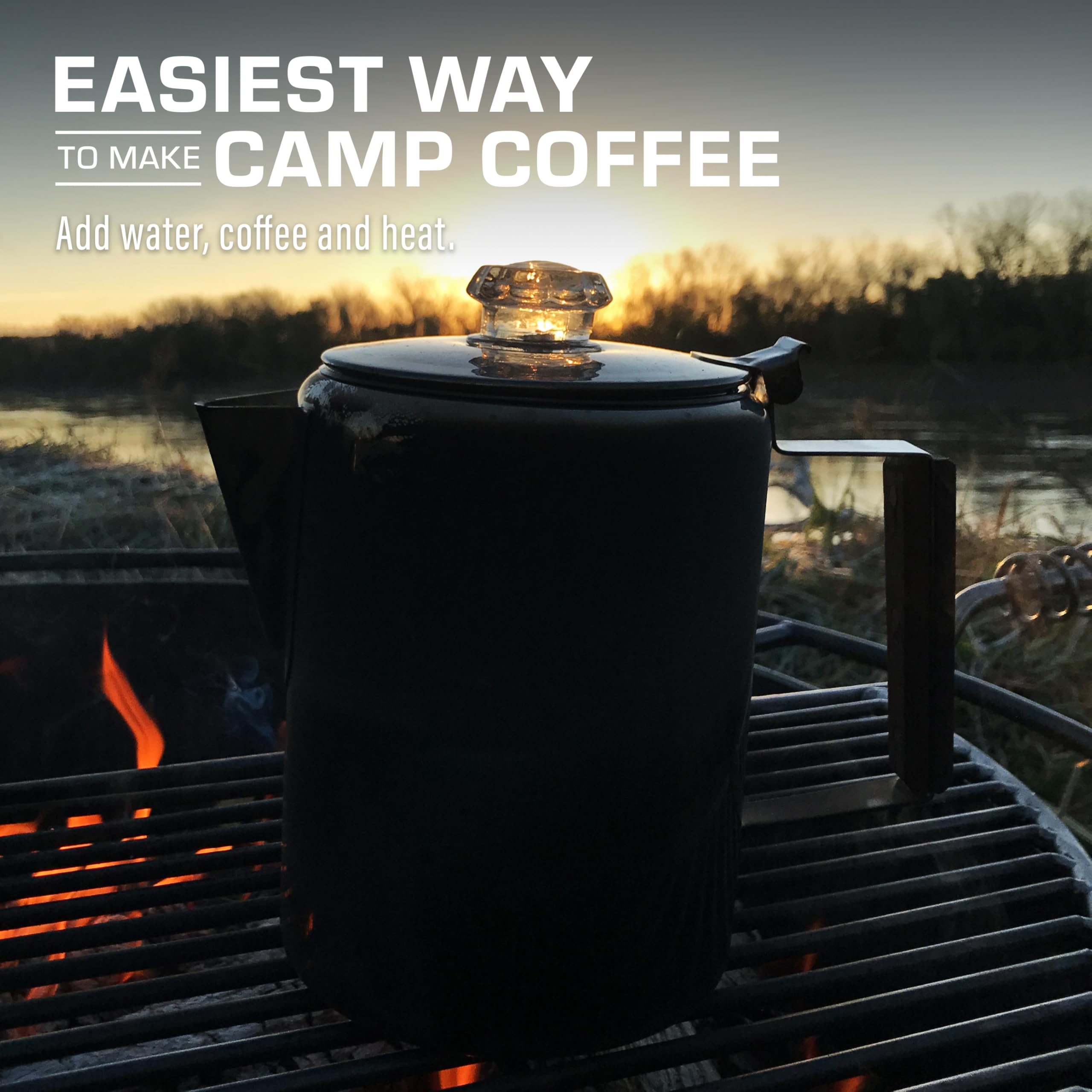 COLETTI Bozeman Percolator on camp stove delivering bold coffee