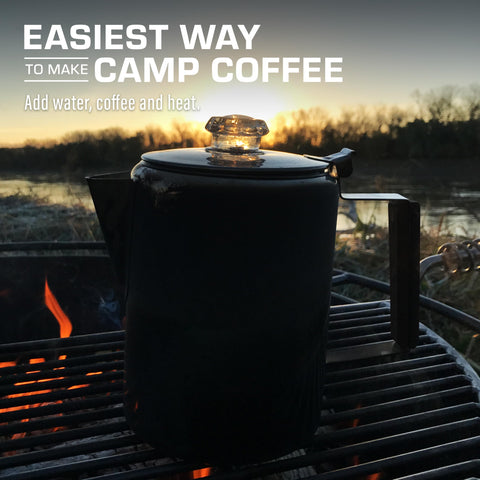 COLETTI Bozeman Percolator on camp stove delivering bold coffee