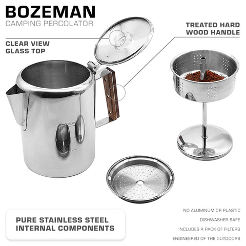 COLETTI Bozeman Percolator side view highlights durable stainless steel