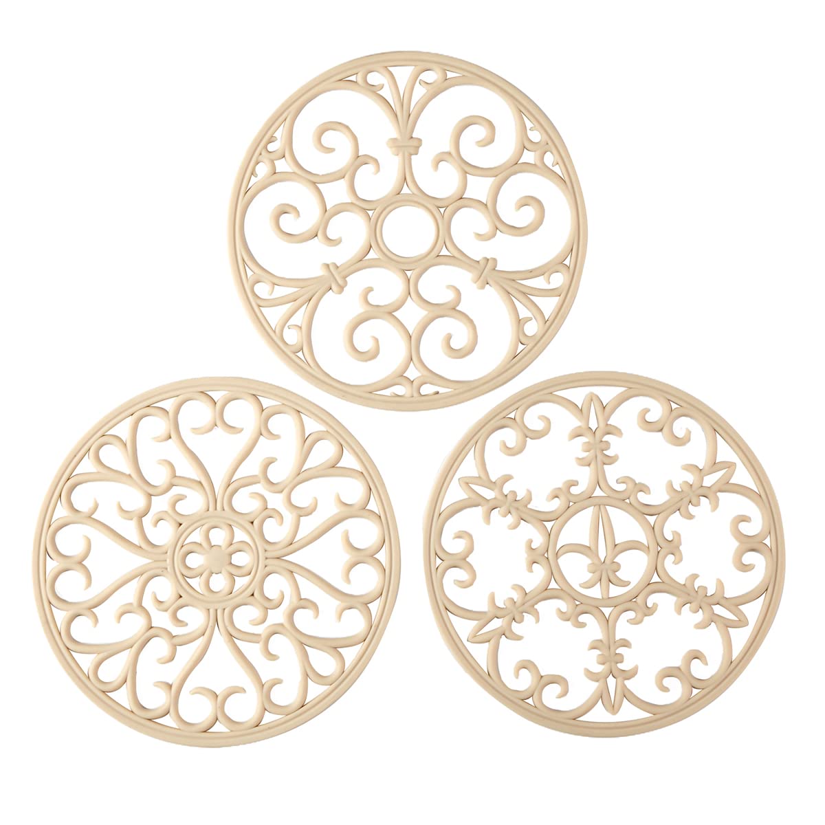 Colinda silicone trivet mat beige set of 3 with three designs protects countertops.