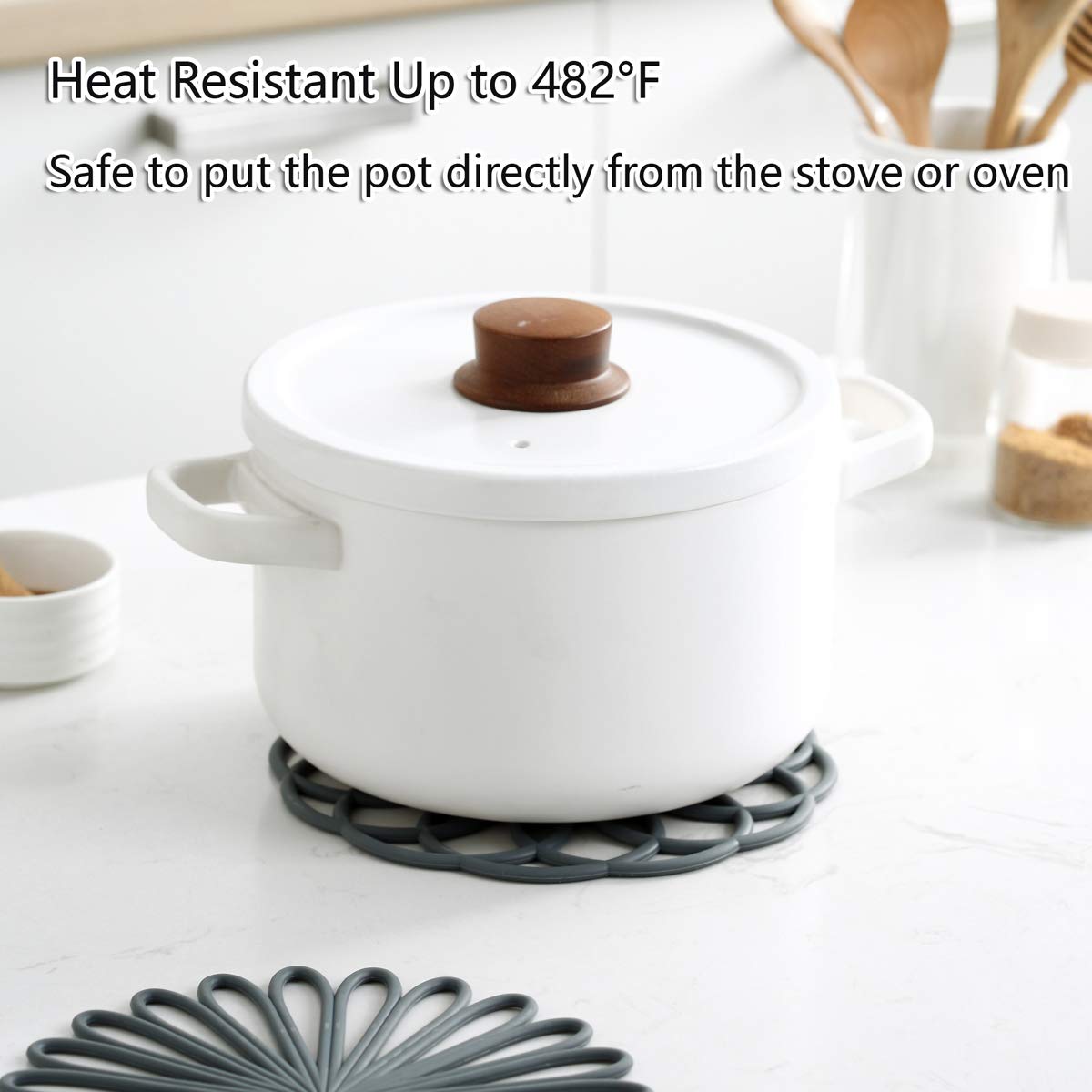 Colinda dark green trivets feature non-slip grips for steady placing.