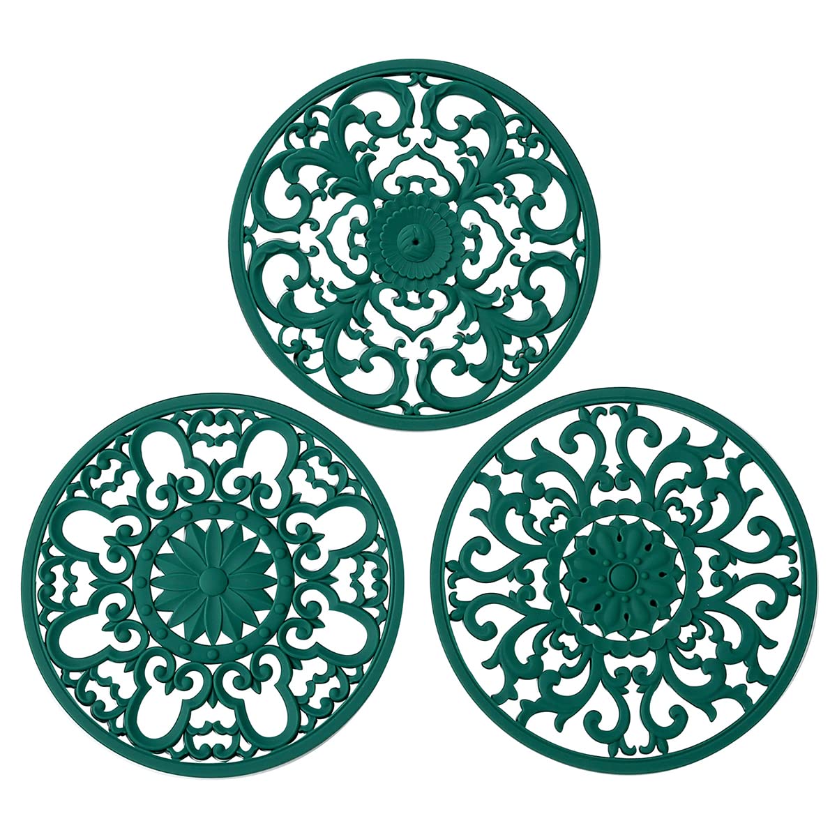 Colinda malachite-green trivet demonstrates heat resistance for hot dishes.