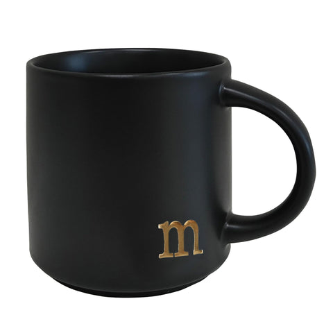 COLLECTIVE HOME Black Monogram Ceramic Mug with 15 oz capacity, ideal for daily coffee.