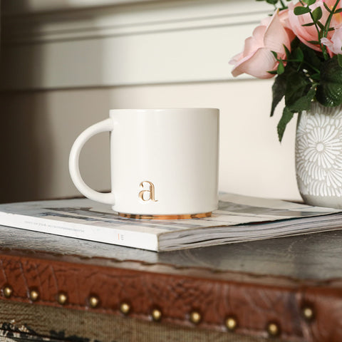 COLLECTIVE HOME monogram mug side view, sturdy daily use for hot drinks