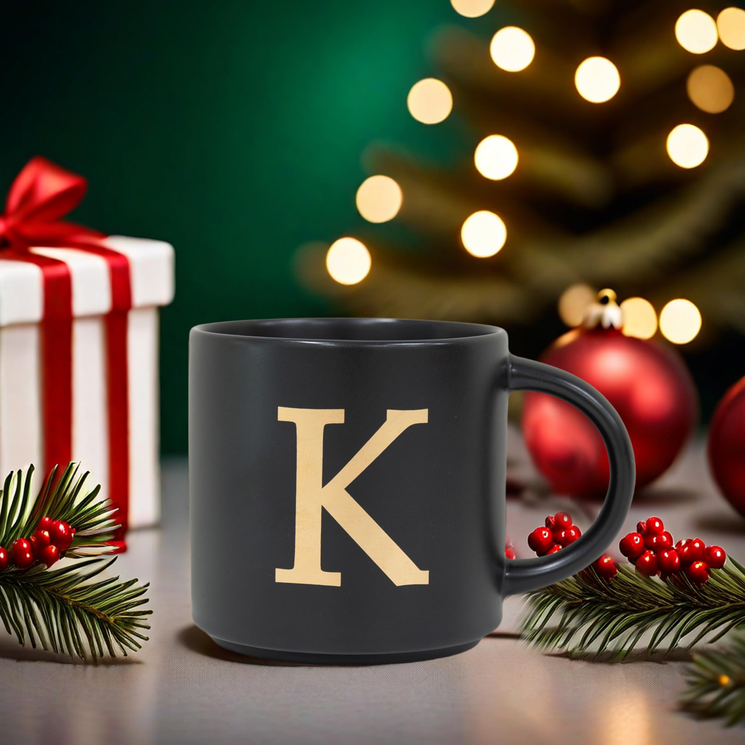 COLLECTIVE HOME kitchen scene with monogram mug and gold K detail.