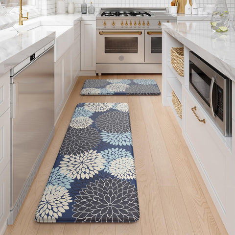 Collive blue boho pattern mat blends farmhouse style with practical comfort.