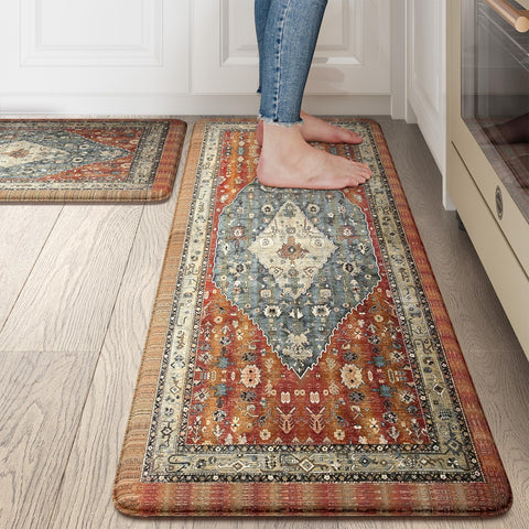 Collive Boho Kitchen Mats 2PCS front view, cushioned underfoot comfort for cooking