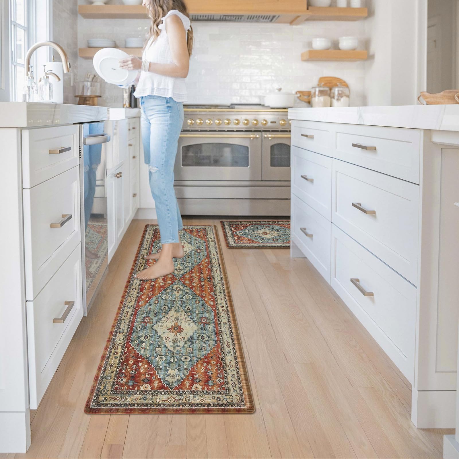 Collive Boho Kitchen Mats 2PCS non-slip bottom for stable placement