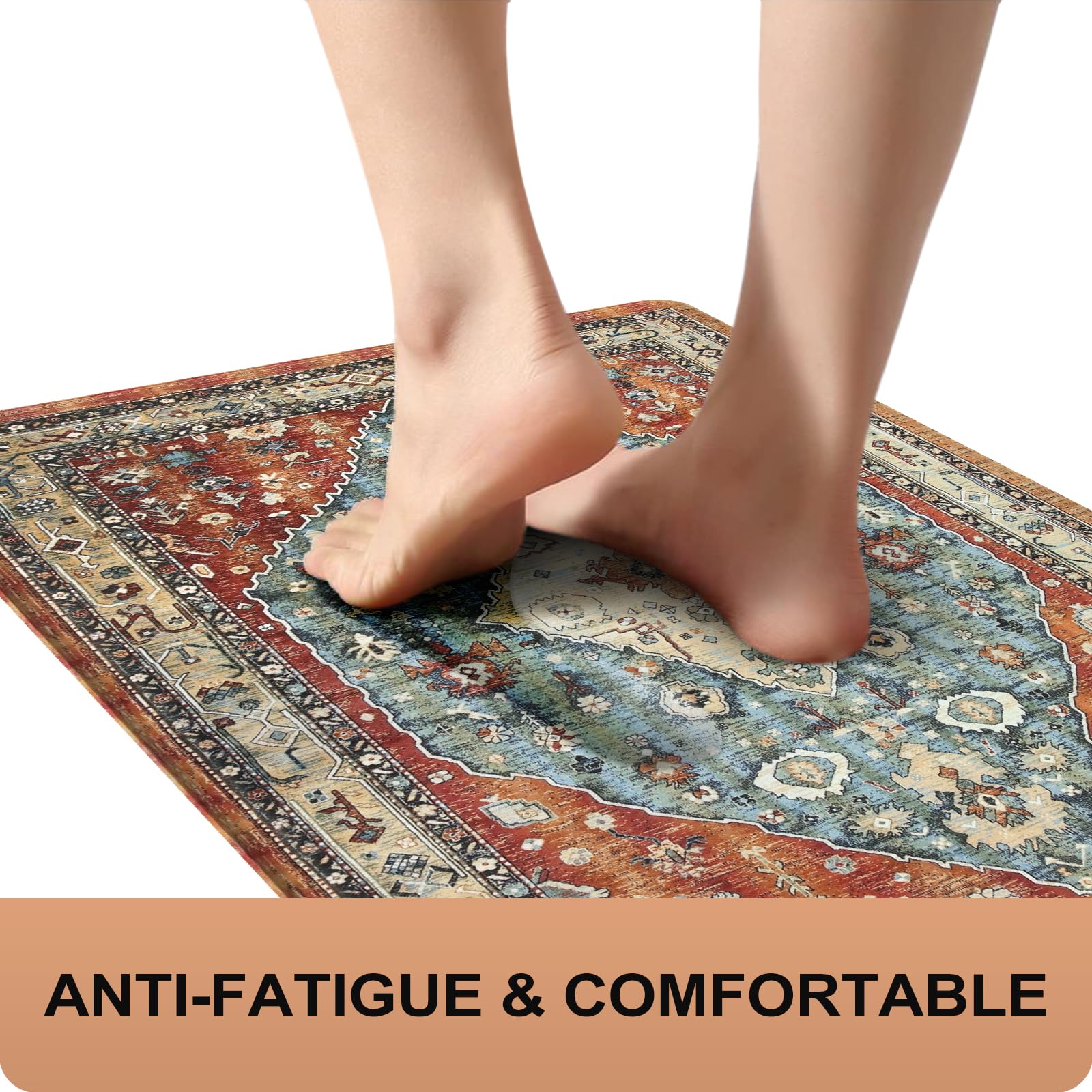 Collive Boho Kitchen Mats 2PCS side view, anti-fatigue support for prep