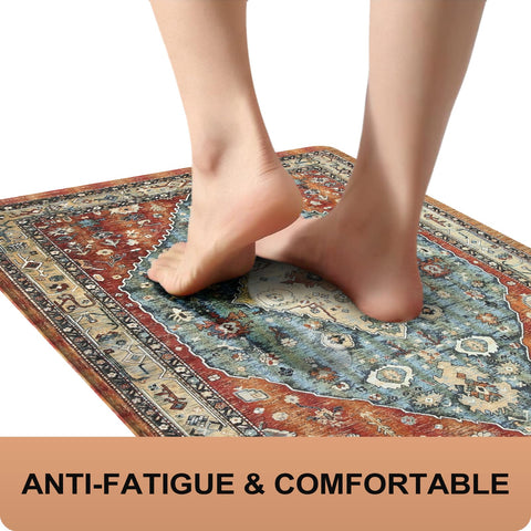 Collive Boho Kitchen Mats 2PCS side view, anti-fatigue support for prep