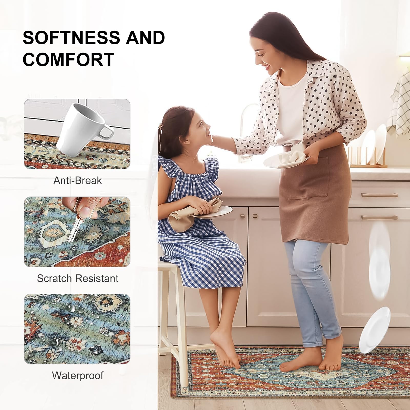 Collive Boho Kitchen Mats 2PCS close-up showing 0.47 inch thickness