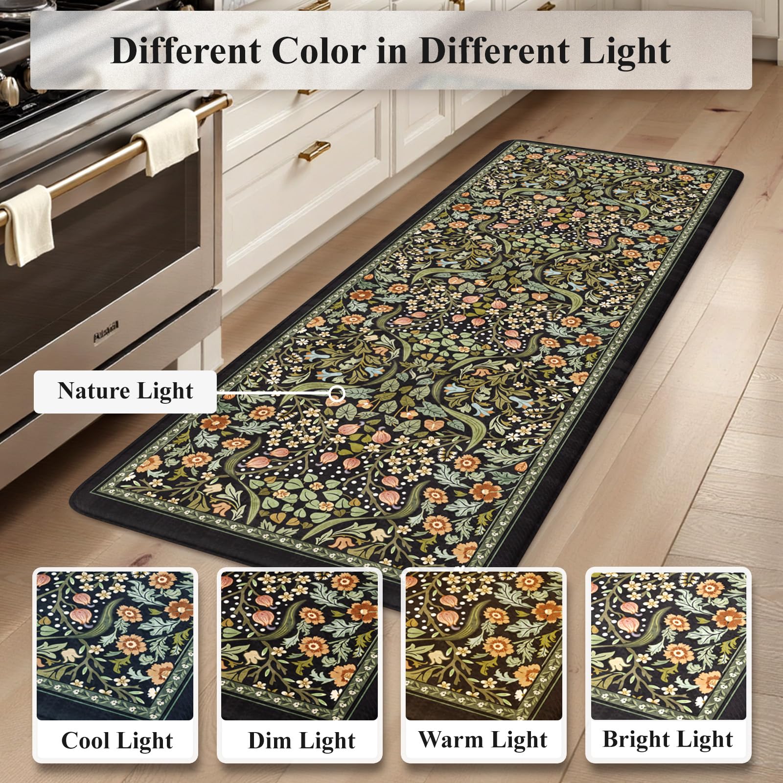 Collive black color kitchen mat blends with any decor and space.