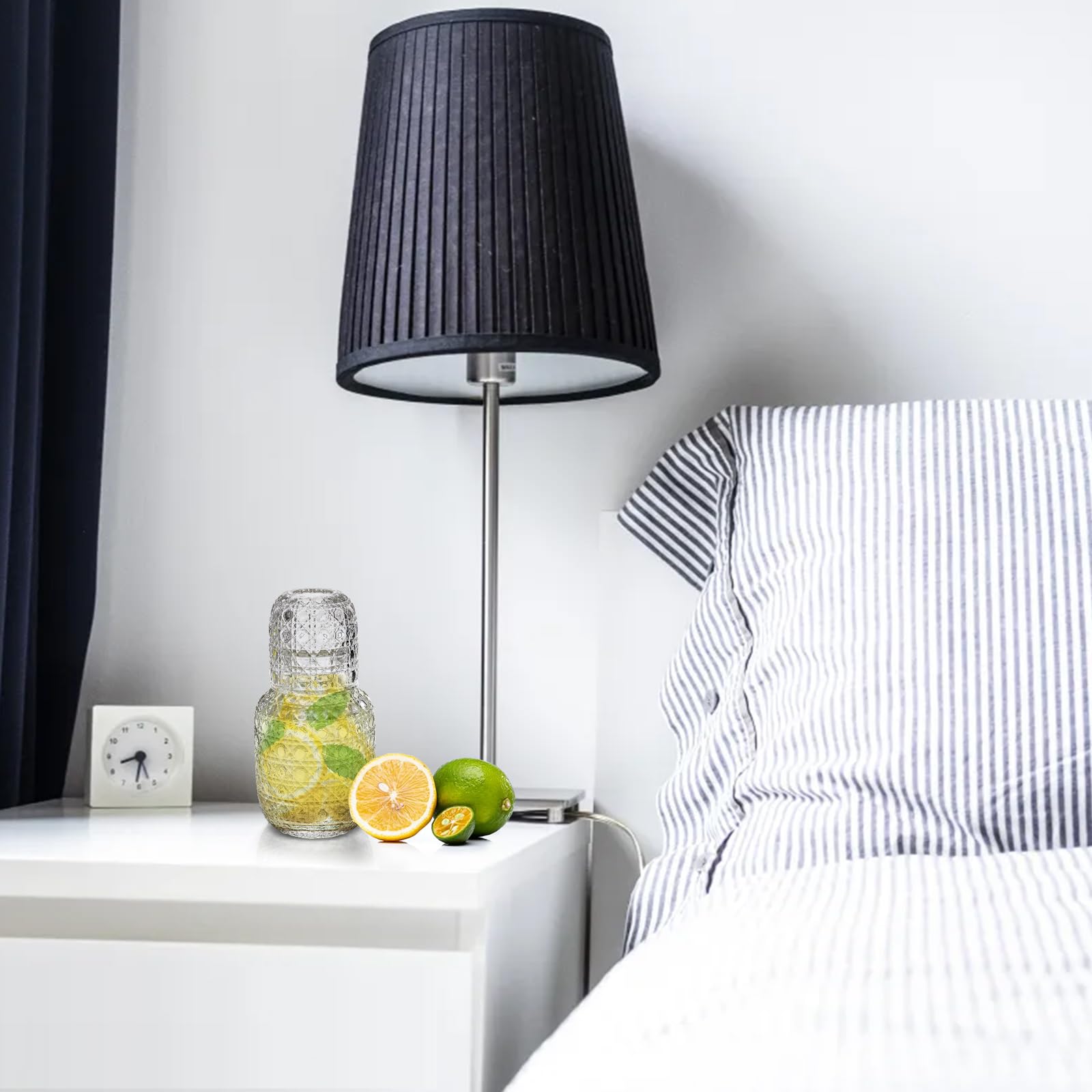 Coloch carafe with tumbler lid protects liquid from dust.