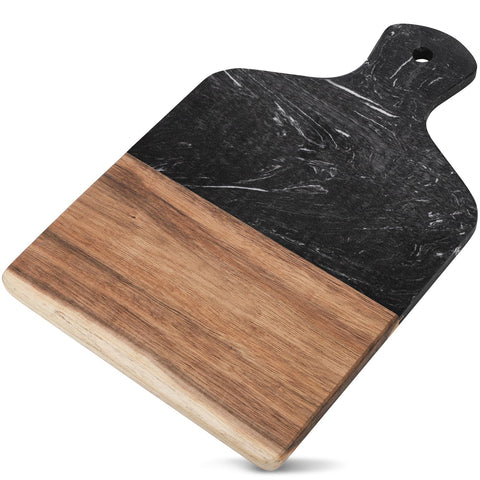 Coloch marble-acacia cutting board front view for versatile prep and serving