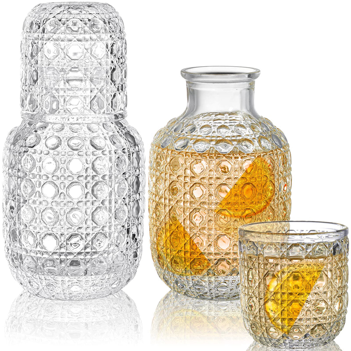 Coloch vintage bedside carafe on nightstand for easy hydration.