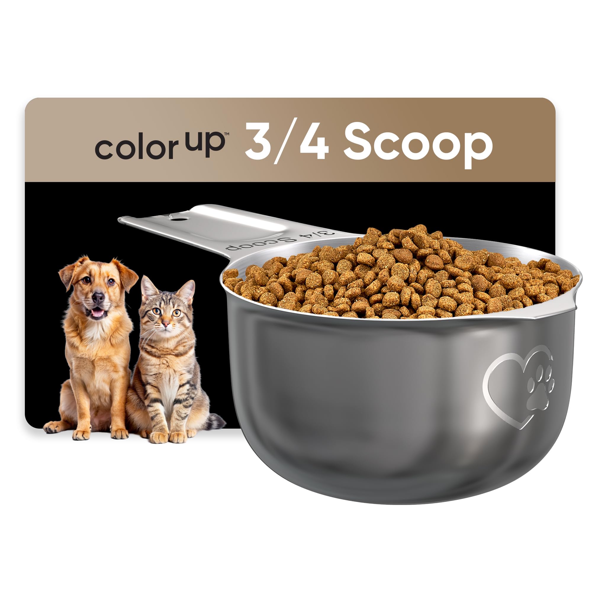 Color Up three-quarter cup pet food scoop with ergonomic handle for precise portions.
