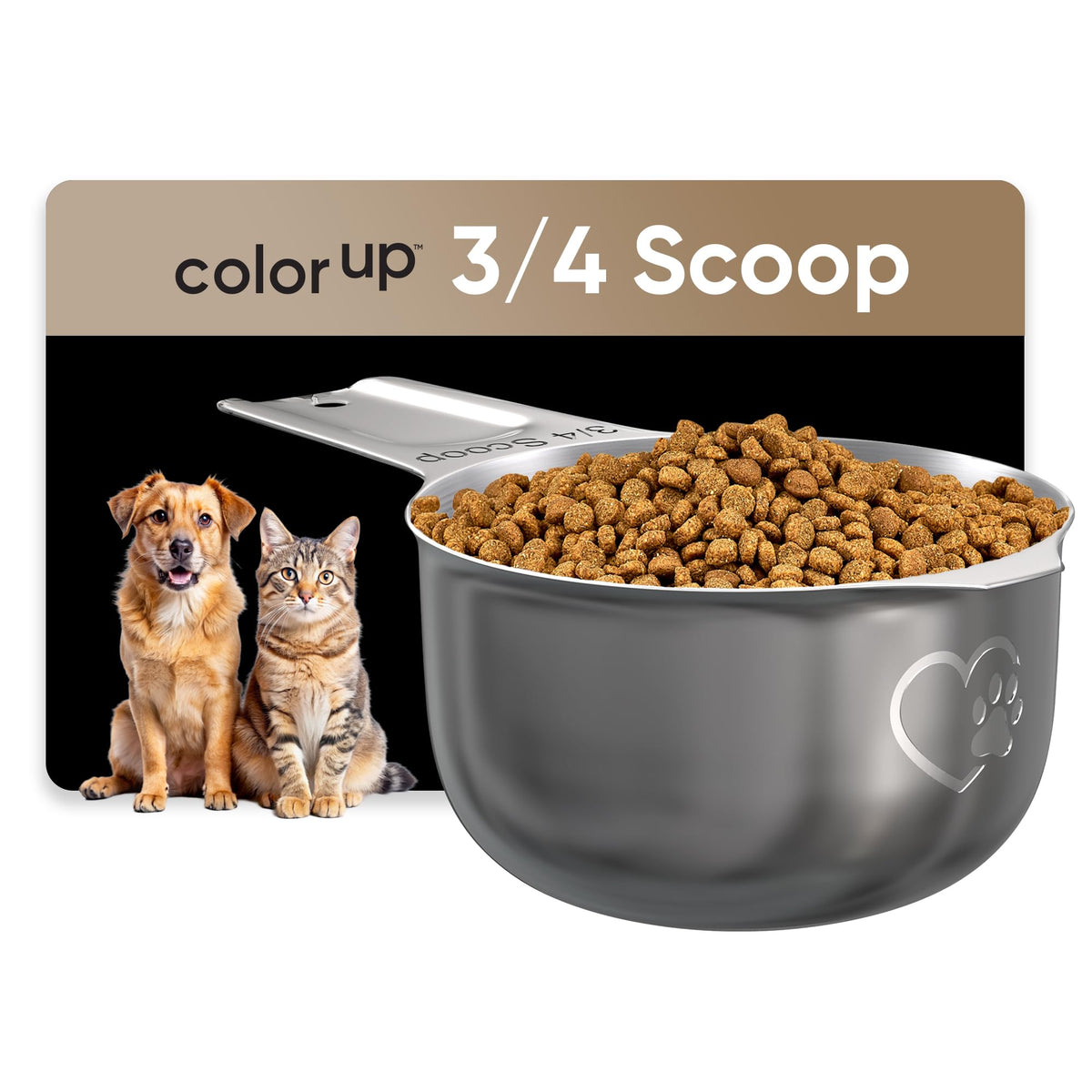 Color Up three-quarter cup pet food scoop with ergonomic handle for precise portions.