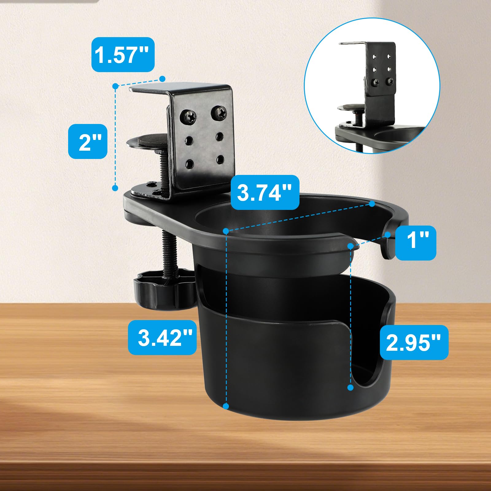 ColorMood Metal Clamp with silicone pads protects desks while holding cups securely.