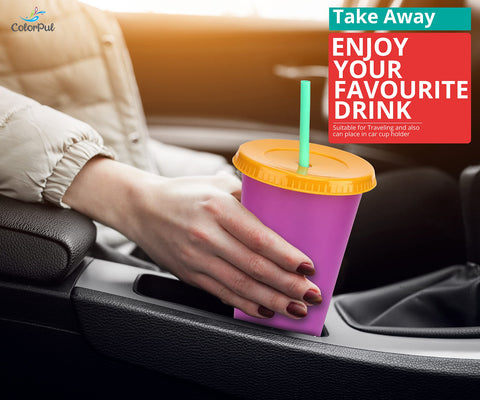 COLORPUL stackable tumblers with lids save space for travel.