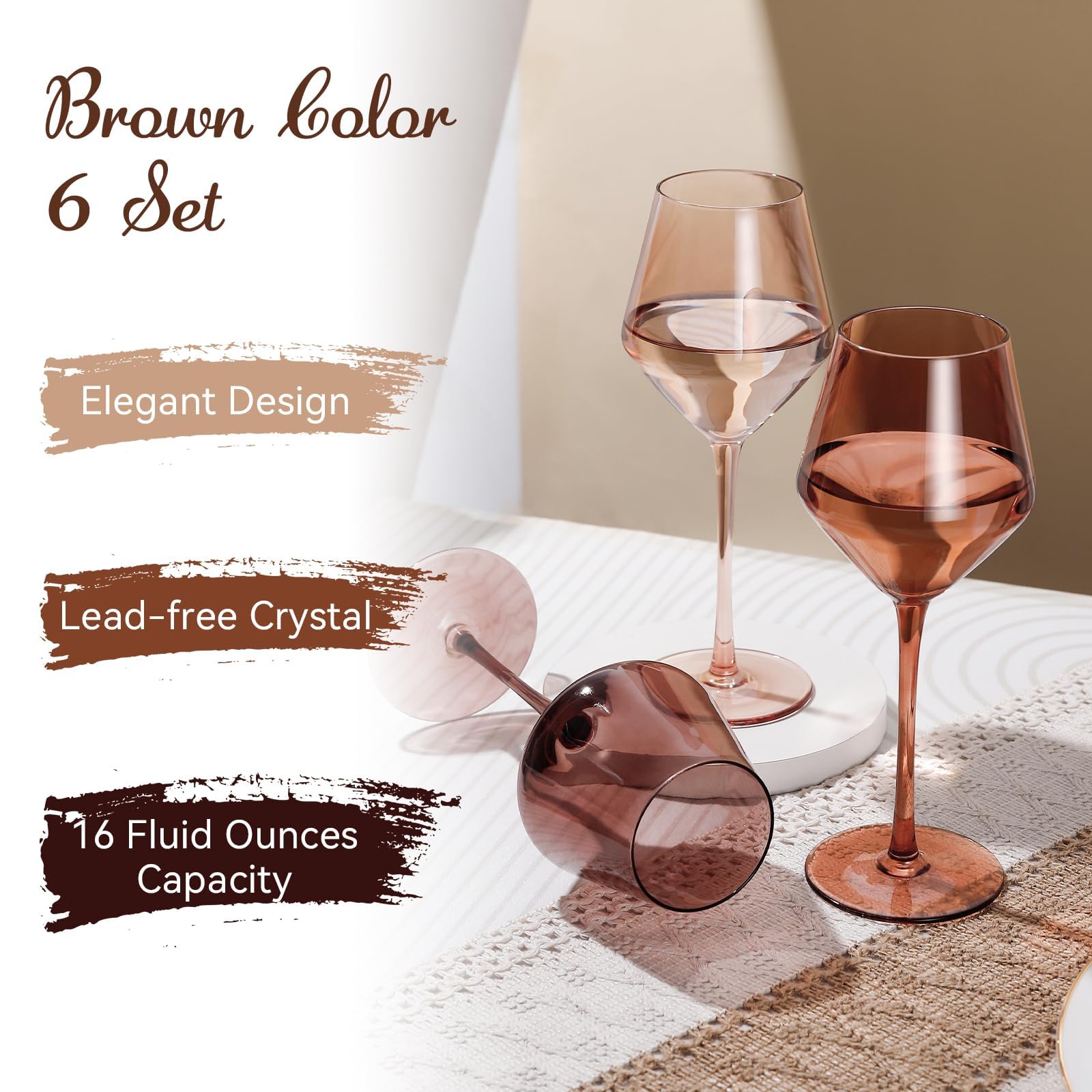 Colorsavant amber stemmed wine glass in dining setup, ideal for red, white, or rosé.