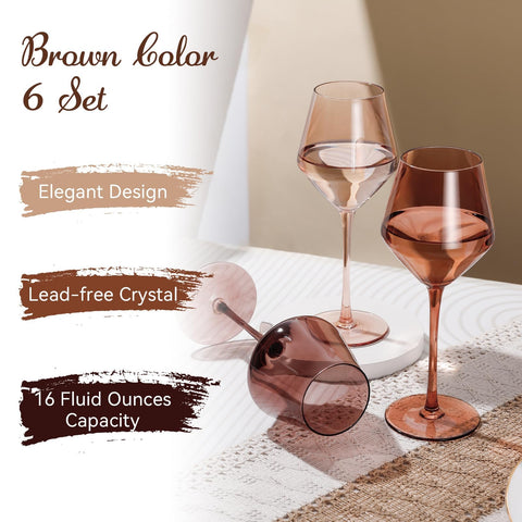 Colorsavant amber stemmed wine glass in dining setup, ideal for red, white, or rosé.