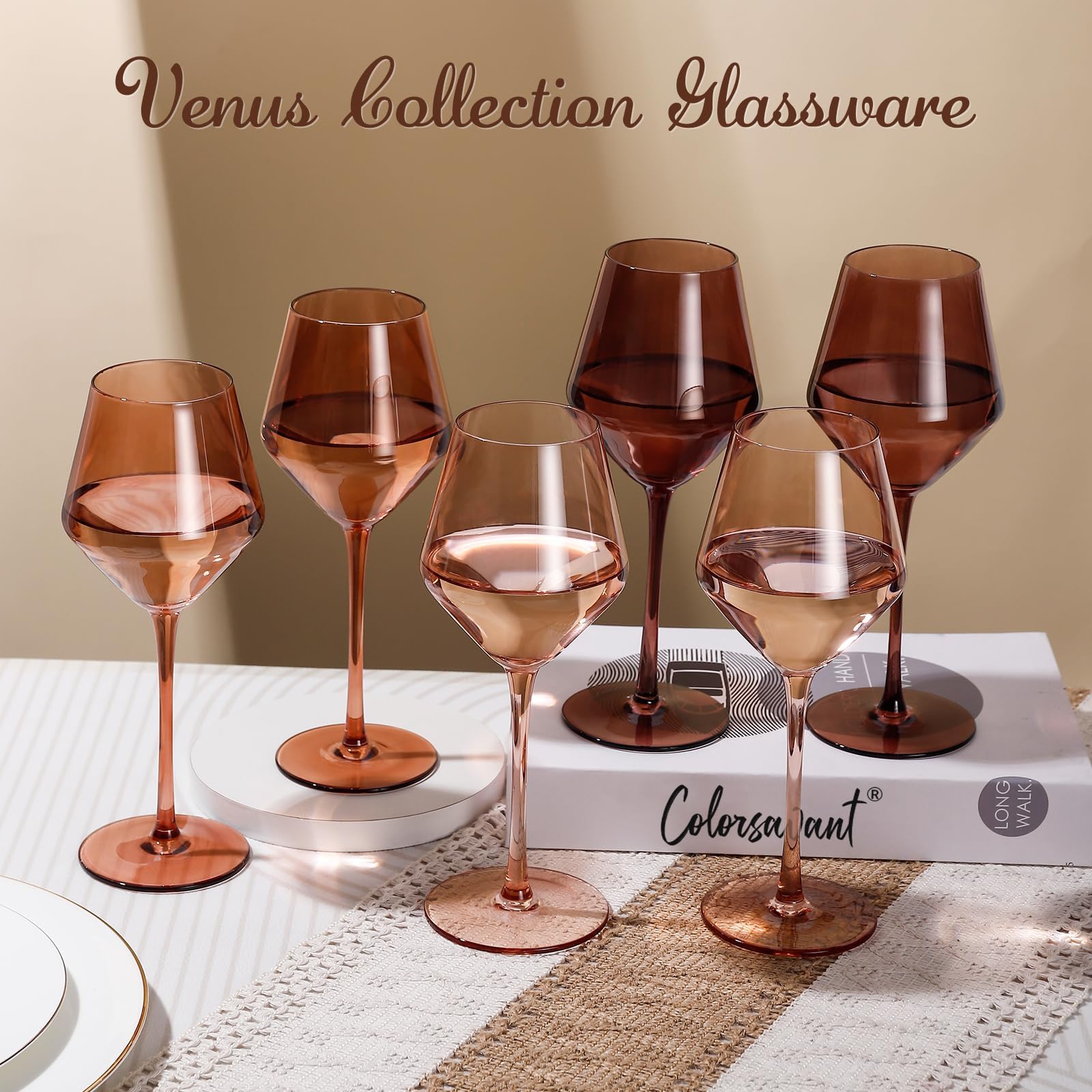 Colorsavant brown 16oz amber wine glass, versatile for all wine types.