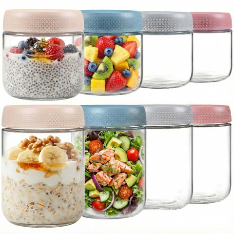 ColoVie 8 pack overnight oats jars with airtight lids for mess free travel