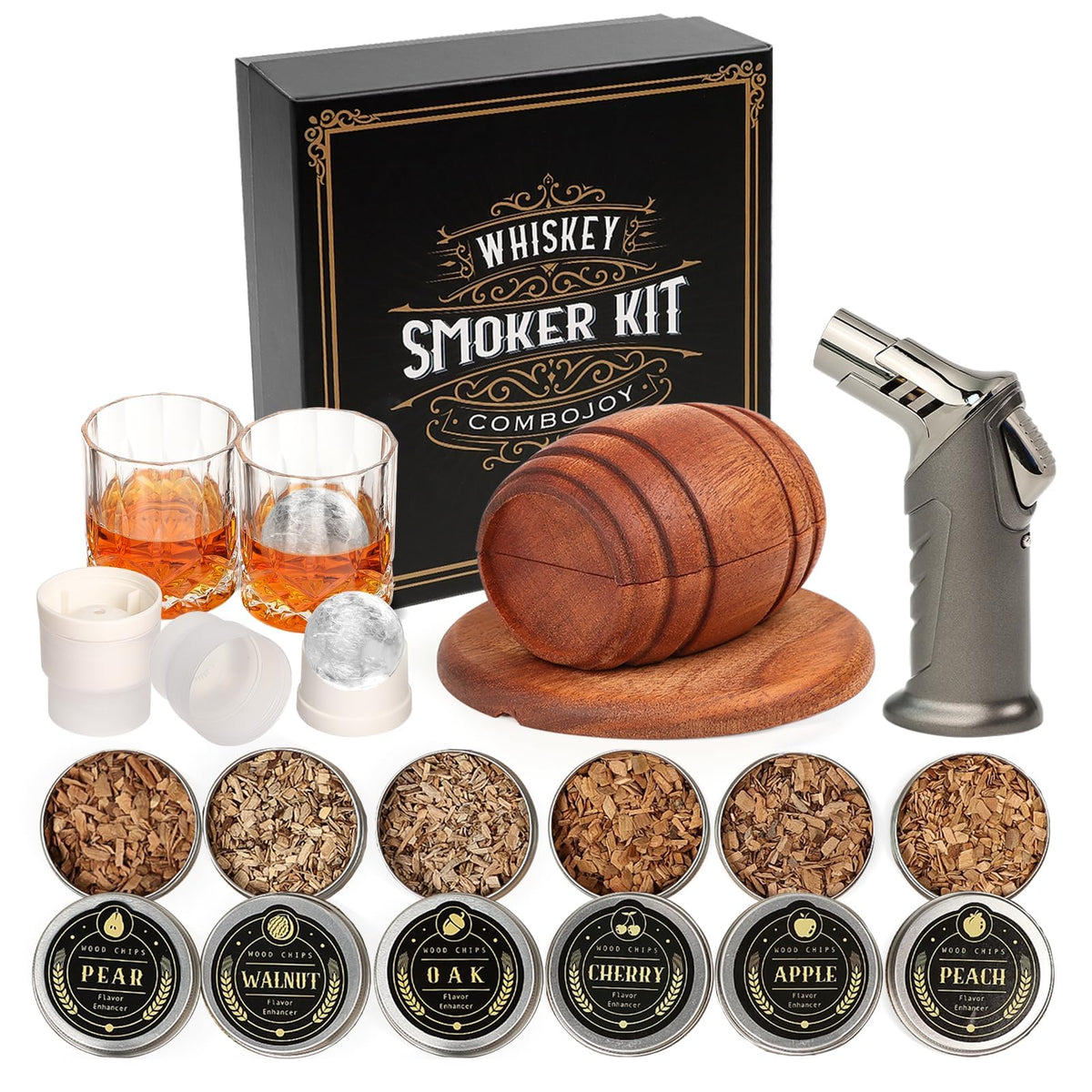 ComboJoy whiskey smoker kit torch in action—enhancing cocktails with a rich, aromatic smoke.