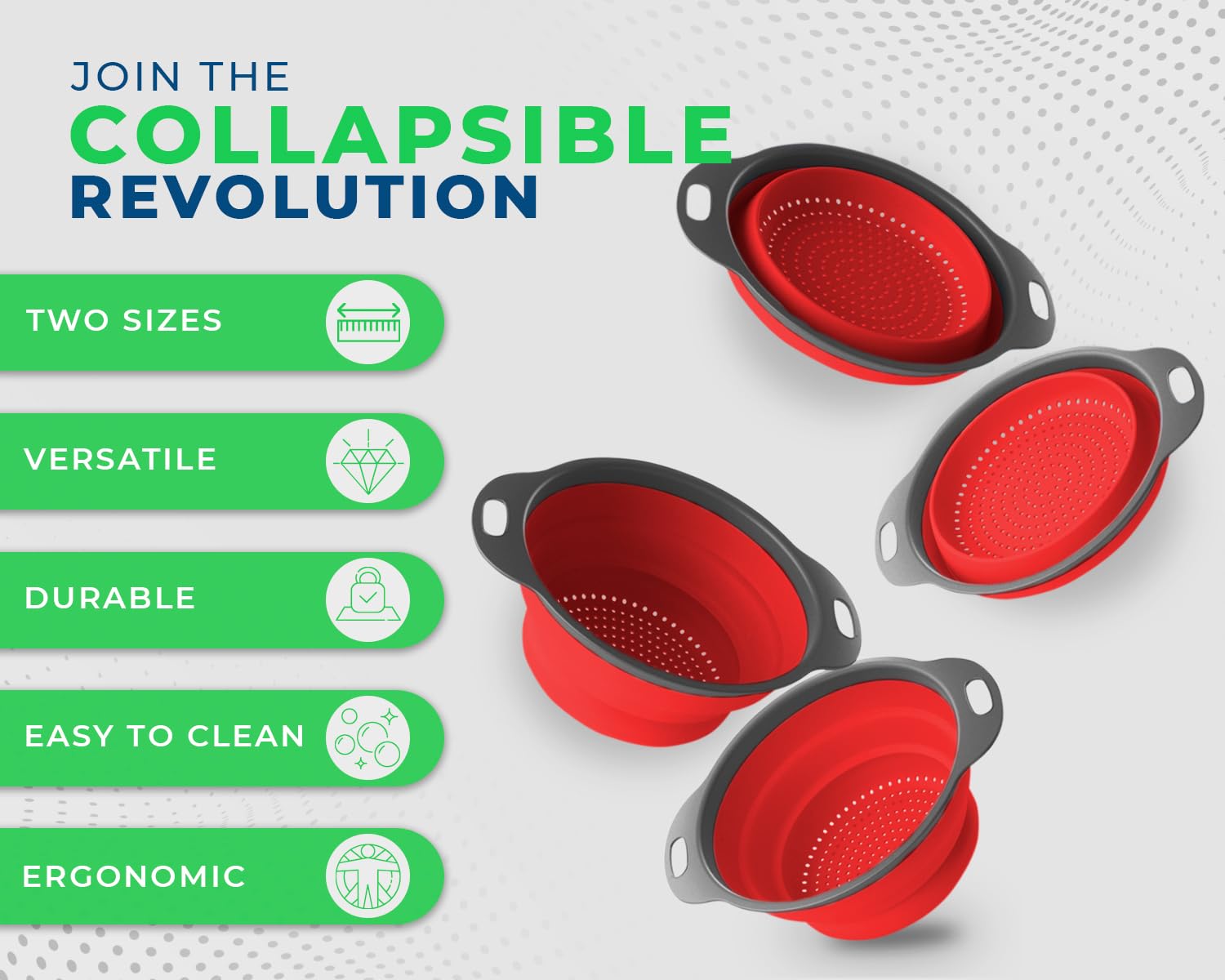 Comfify collapsible colanders folded flat for compact kitchen storage
