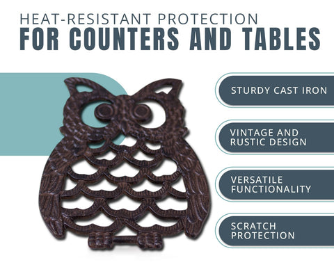Comfify owl trivet with rubber feet protects surfaces and prevents scratches.