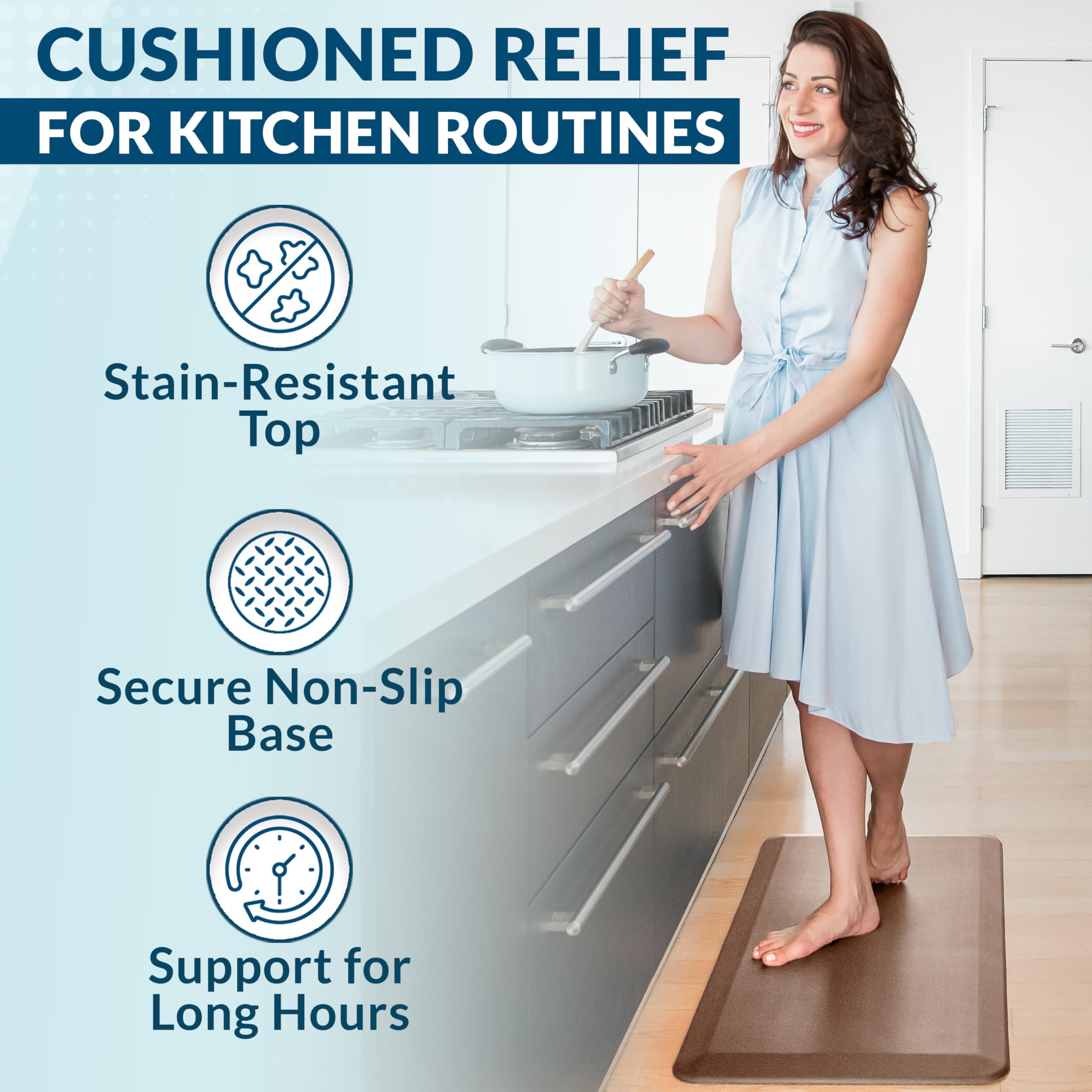 ComfiLife 20x32 beige mat suits busy kitchens and home offices.