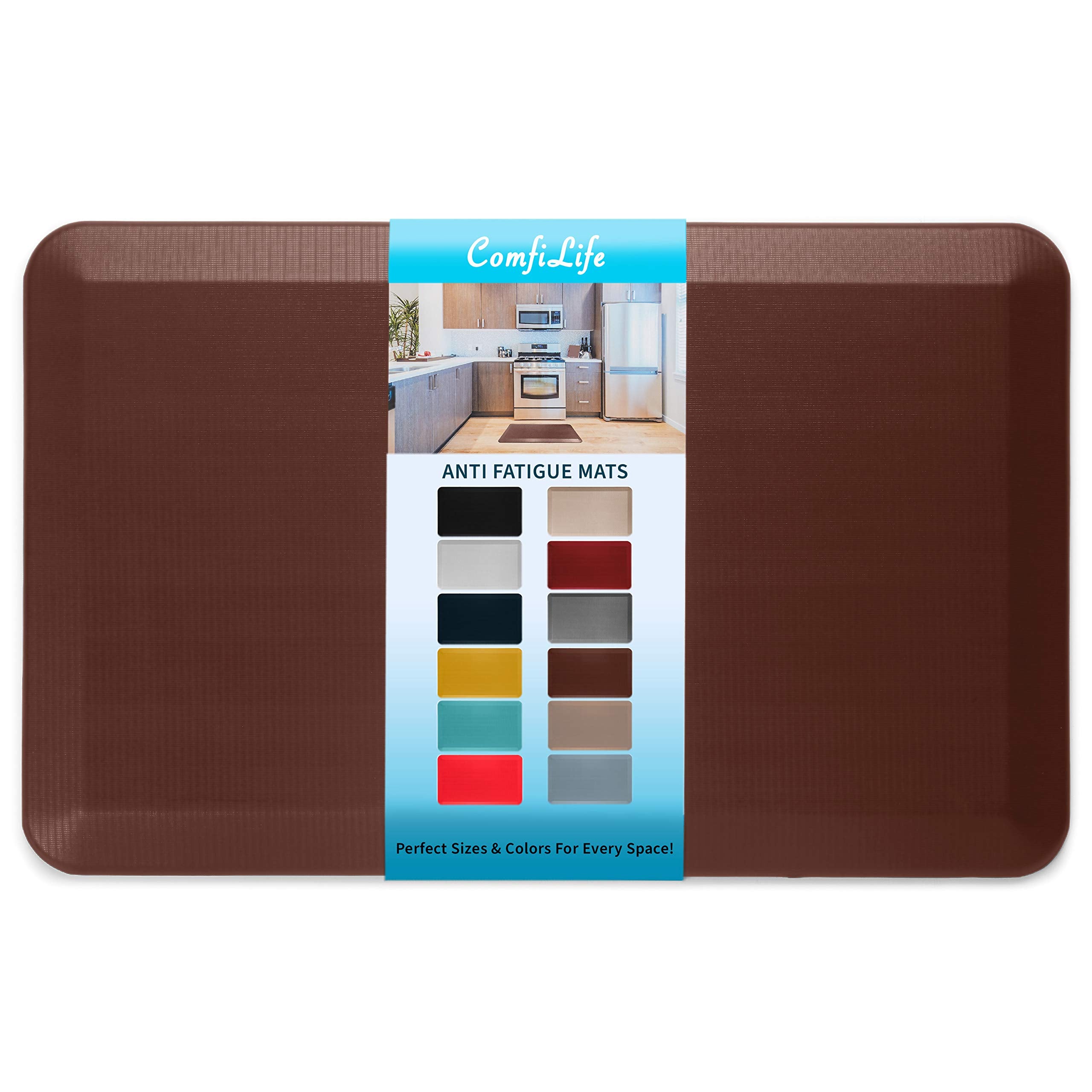 ComfiLife anti-fatigue floor mat top view in brown