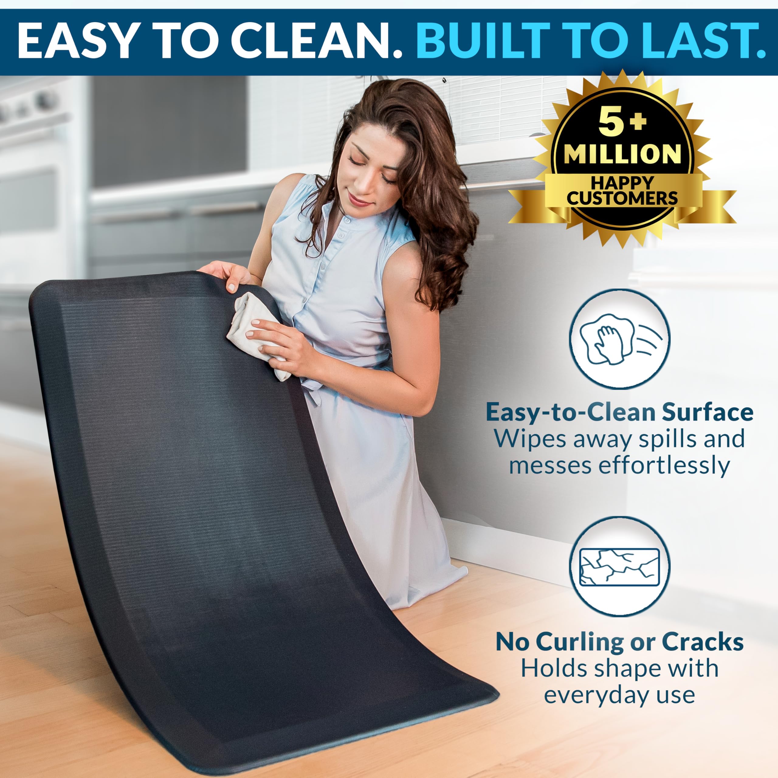 ComfiLife anti-fatigue floor mat with stain-resistant surface cleans easily.