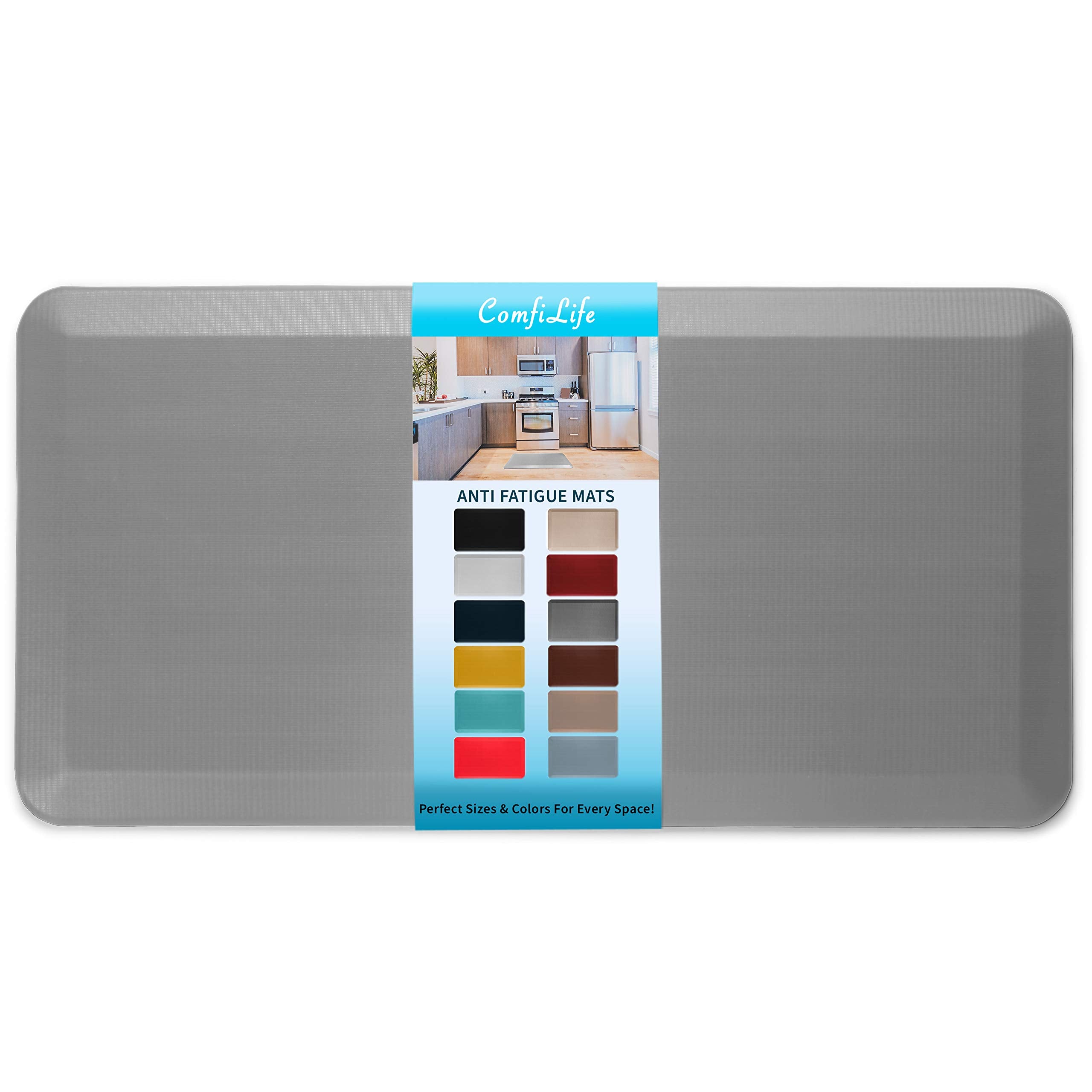 ComfiLife anti-fatigue floor mat in gray cushions long kitchen tasks.