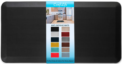 ComfiLife anti-fatigue mat with 3/4-inch memory foam cushions feet during kitchen tasks