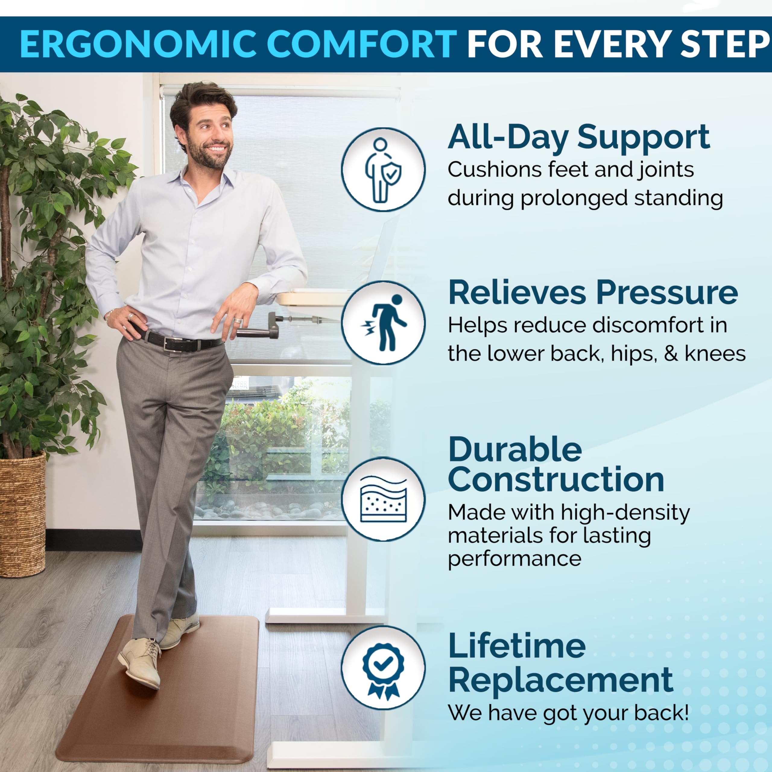 ComfiLife anti-fatigue mat in beige complements decor and provides support