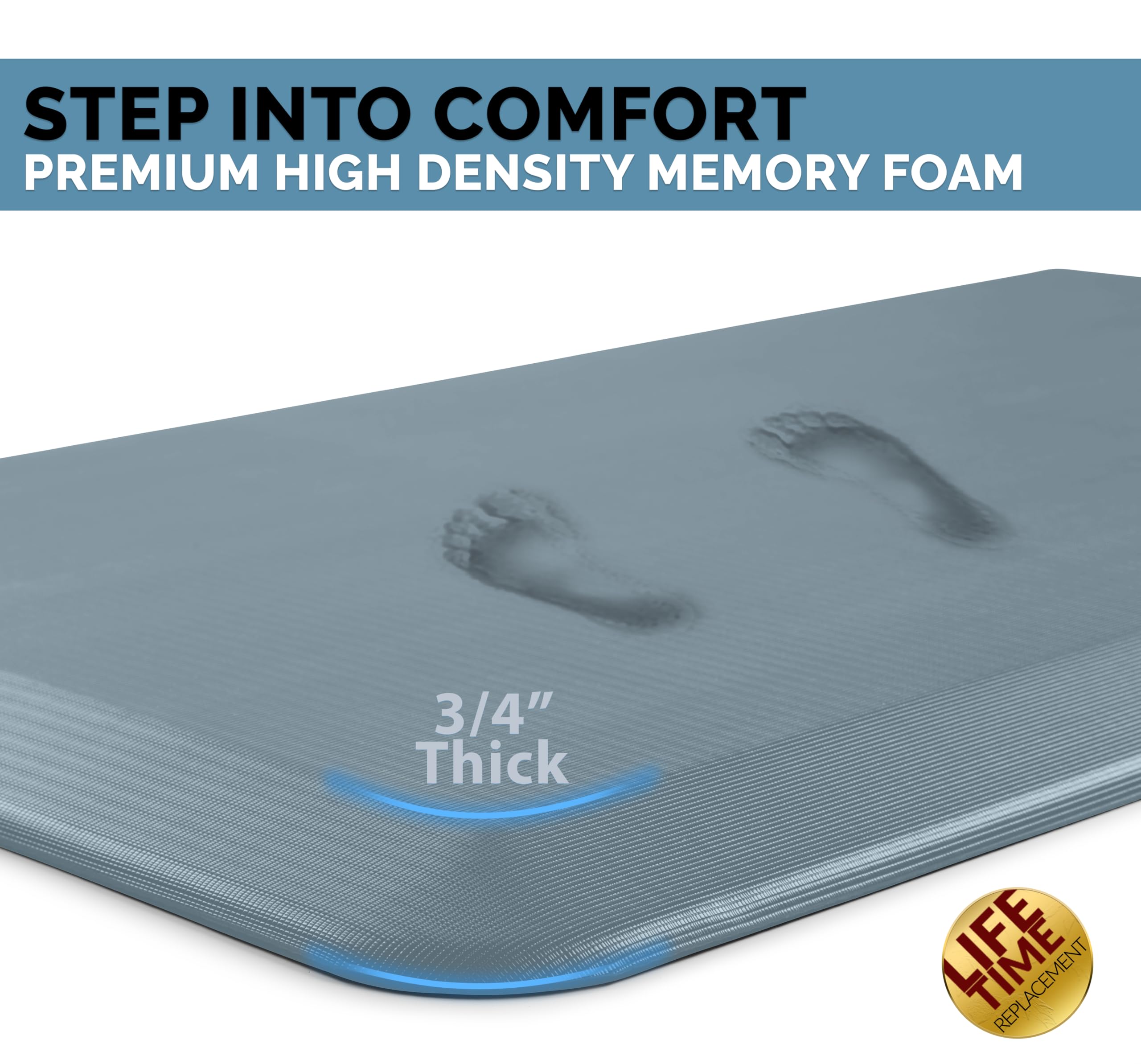 ComfiLife anti-fatigue mat denim 20x32 at desk supports standing comfort