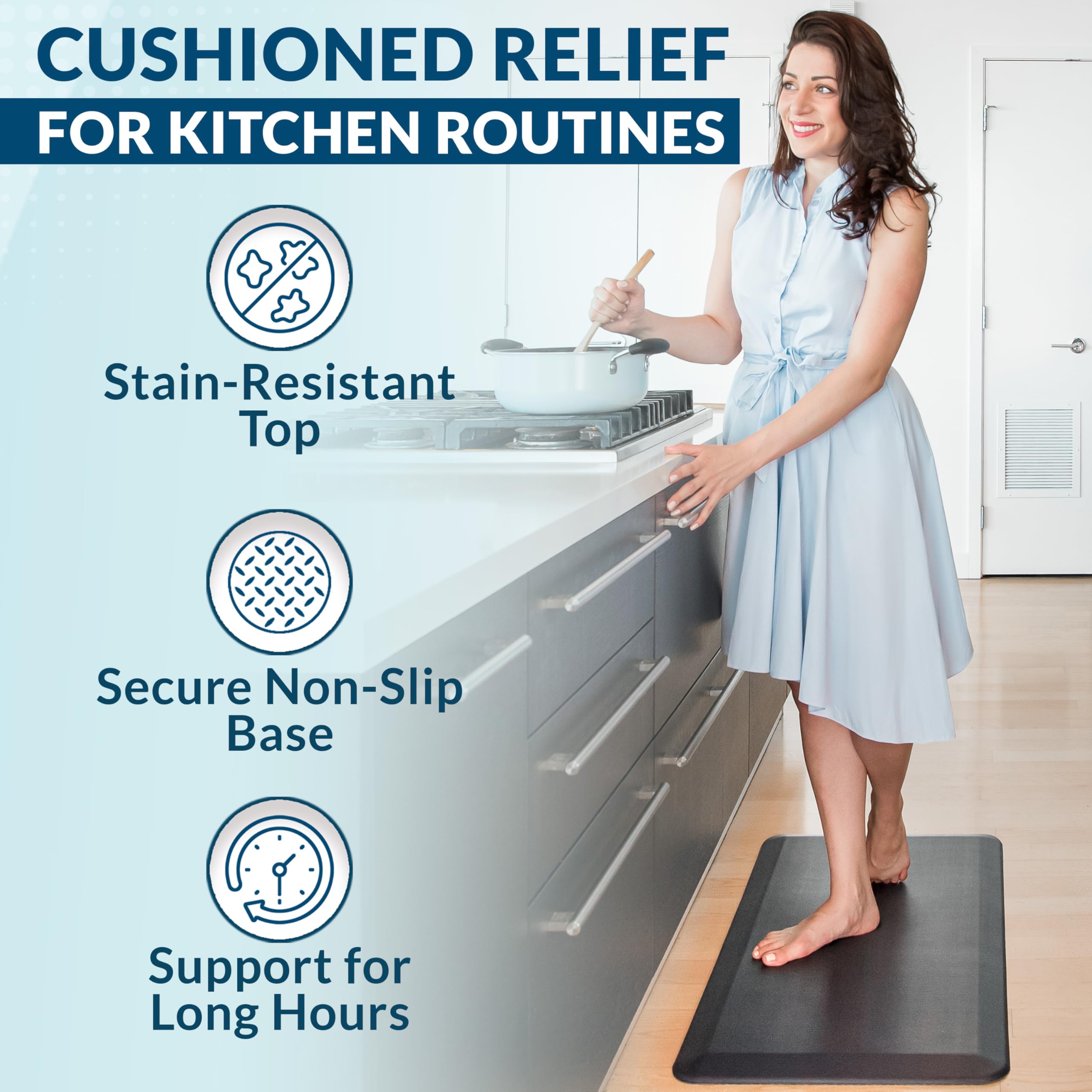 ComfiLife mat is easy to wipe clean after daily cooking tasks.