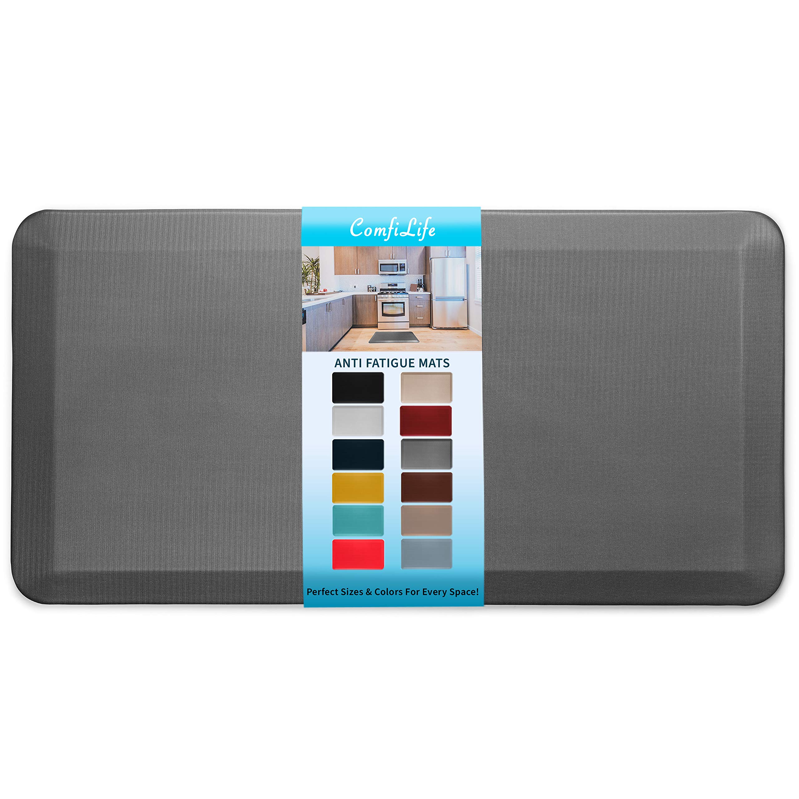 ComfiLife anti-fatigue mat on kitchen floor delivering plush comfort during long prep