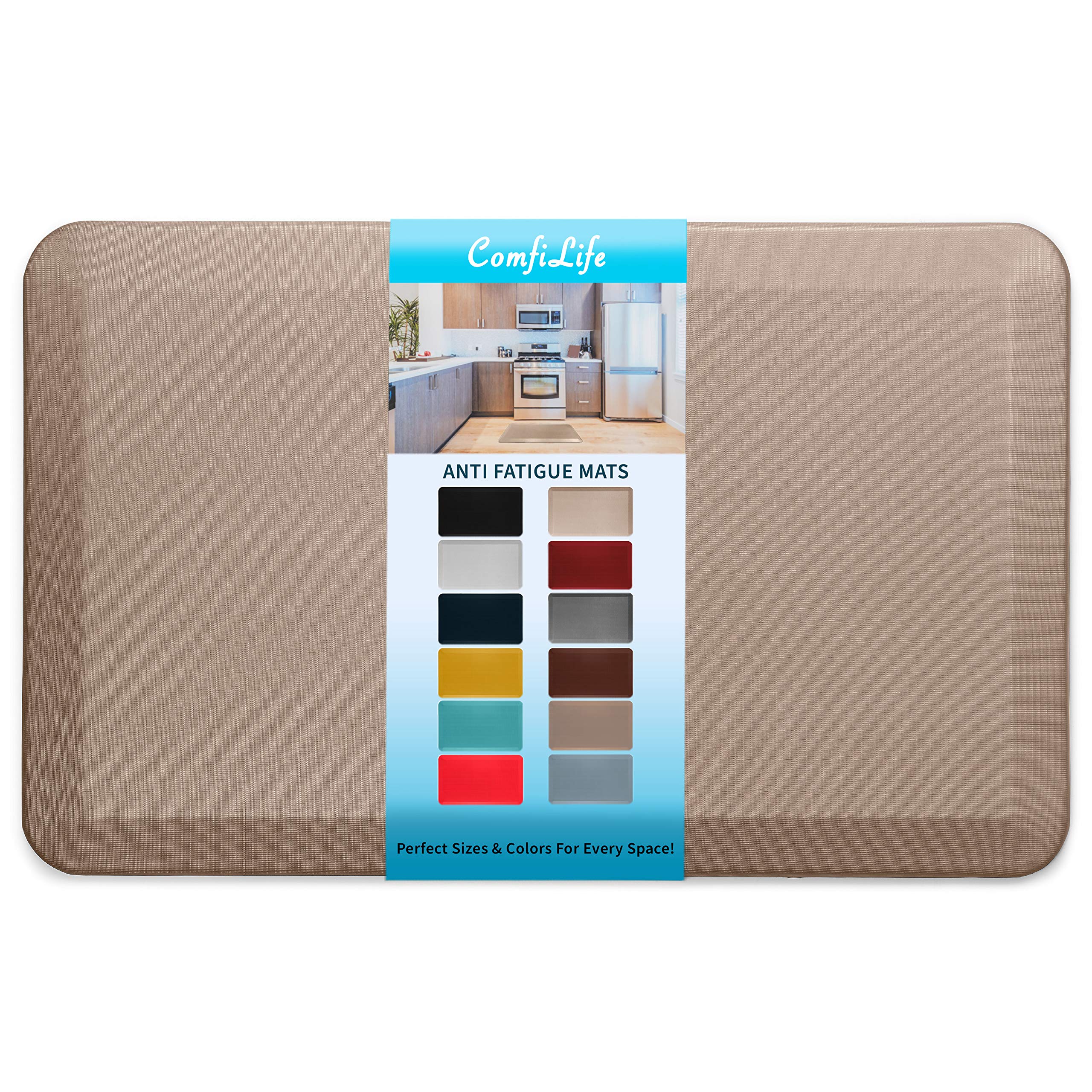 ComfiLife anti-fatigue mat in rose gold, front view, cushions feet during long kitchen tasks.