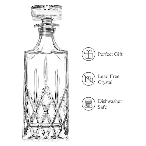 Comfome lead-free crystal decanter highlights clarity for spirits.