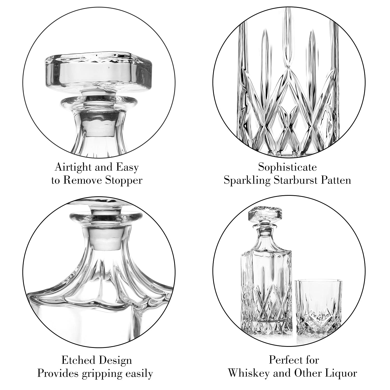 Comfome sealing glass stopper preserves aroma and minimizes evaporation.