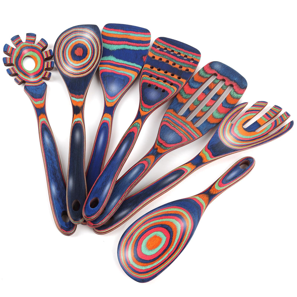 comfoyar Pakkawood 7-piece set displayed together for versatile nonstick cooking.