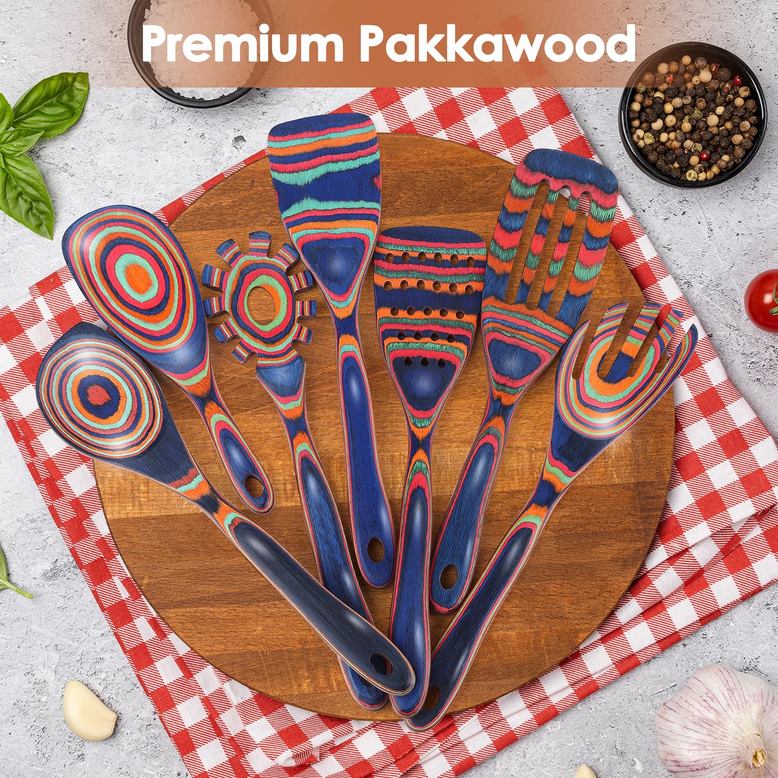 comfoyar Pakkawood wooden fork with comfortable grip for turning.