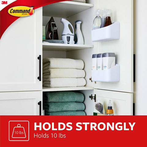 Closet setup featuring Command Caddy storing sprays and tools to maximize space.