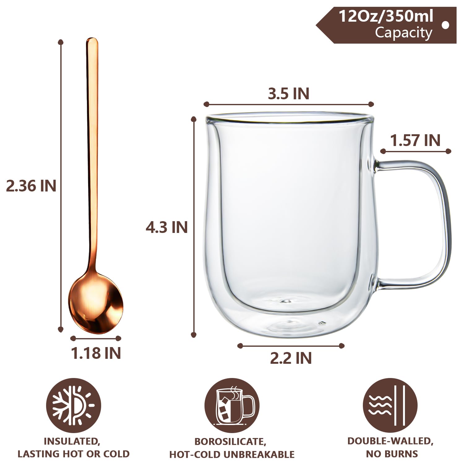 COMOME glass coffee cup with ergonomic handle for a comfortable grip