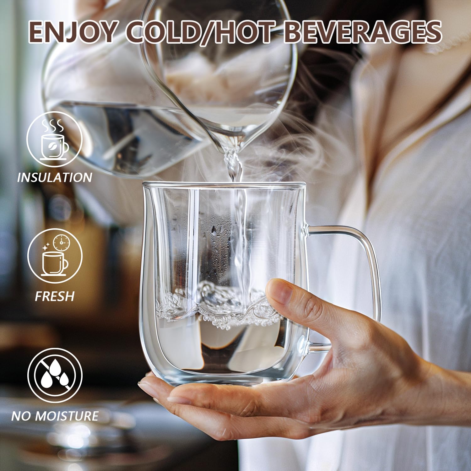 COMOME insulated mug shows steaming interior and heat retention while remaining elegant